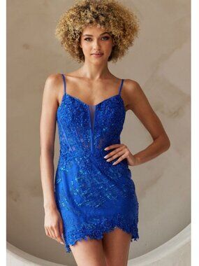 Clearance Royal Size 0 Spaghetti Straps Cocktail Dress by Amelia Couture 5059S